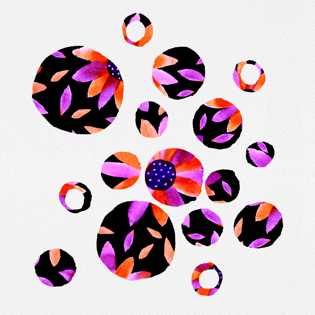 Lavender Black Floral Circles Silhouette Poster och Canvastavla