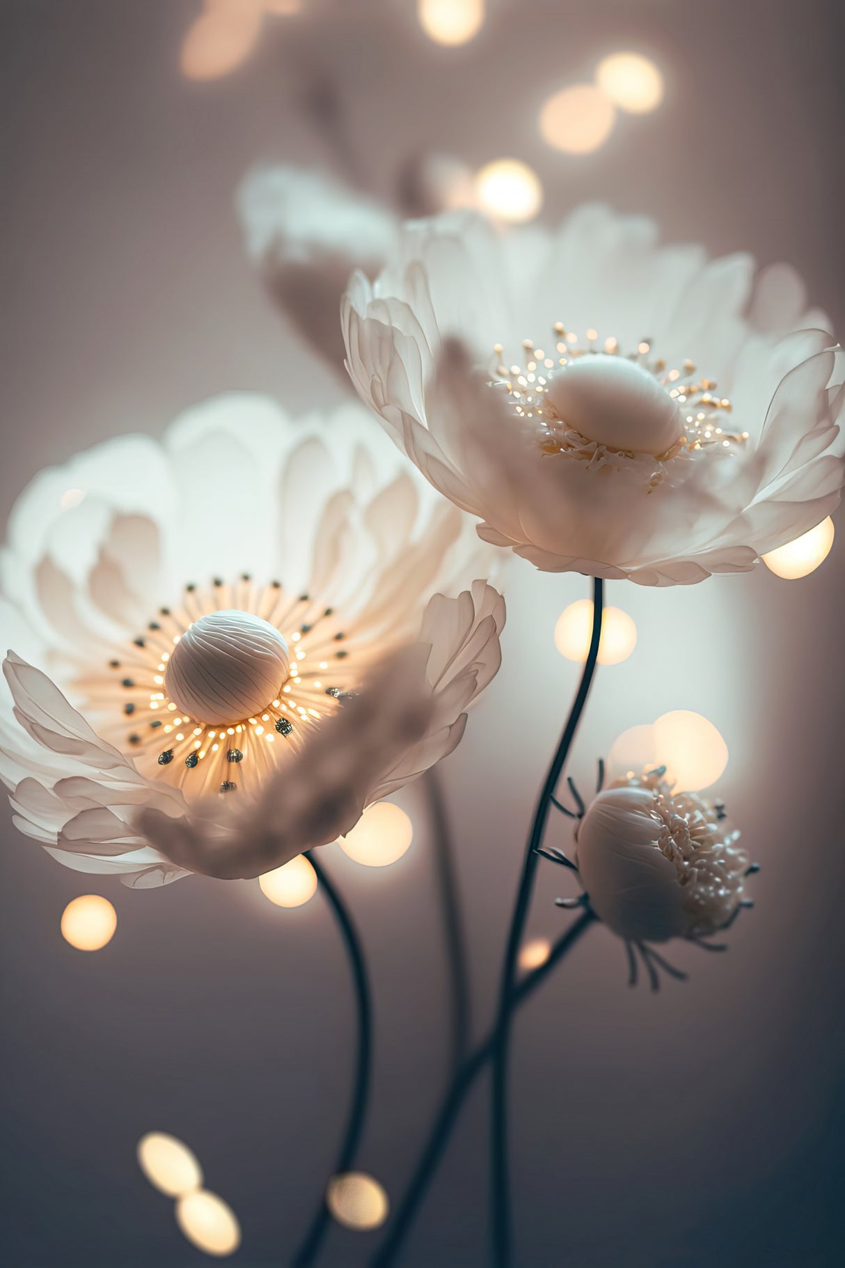 White Flowers And Bokeh Poster och Canvastavla