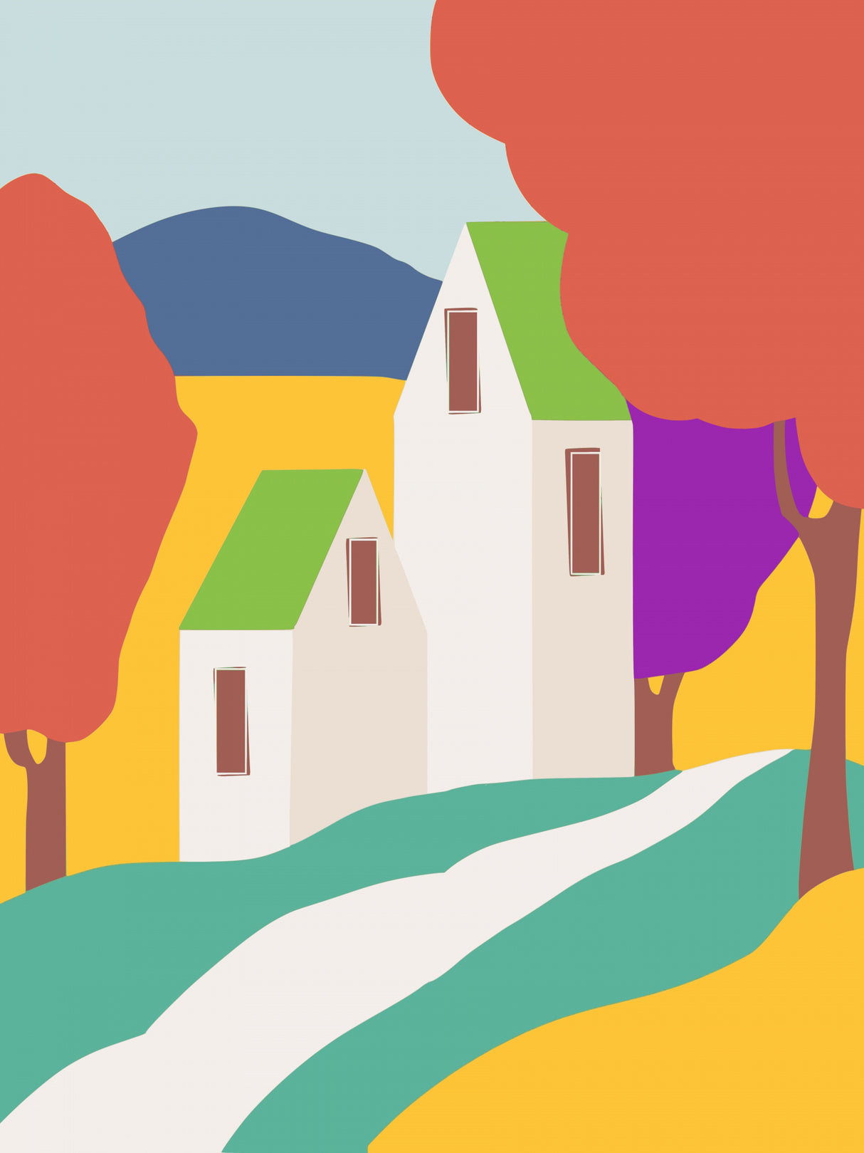 Red Forest Cottage Poster och Canvastavla