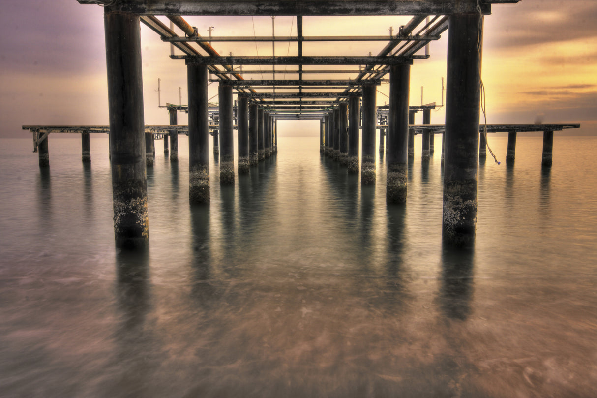 old pier and beautiful sunset Poster och Canvastavla