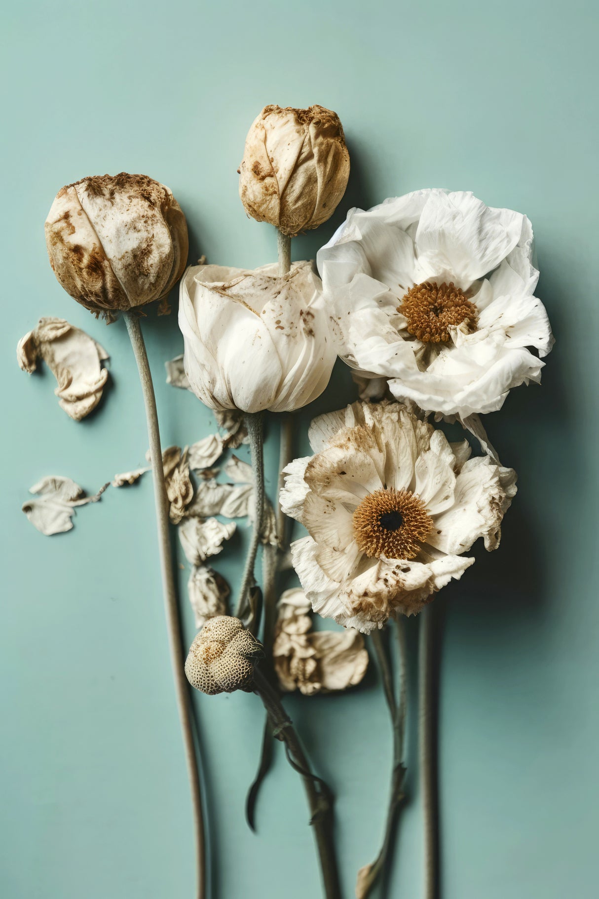 Dry Flowers on Turquoise Background Poster och Canvastavla