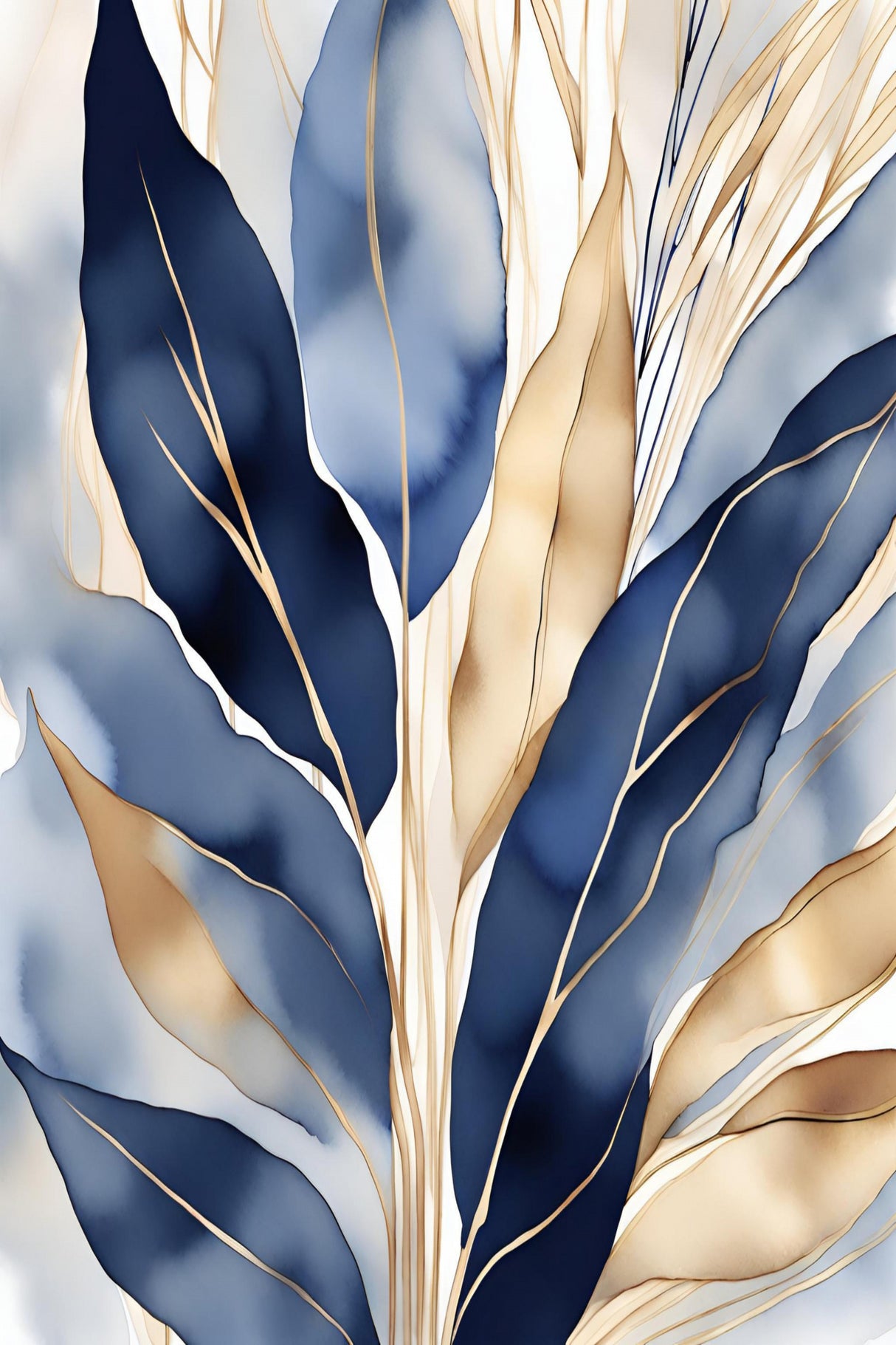 Leaves In Blue 1 Poster och Canvastavla