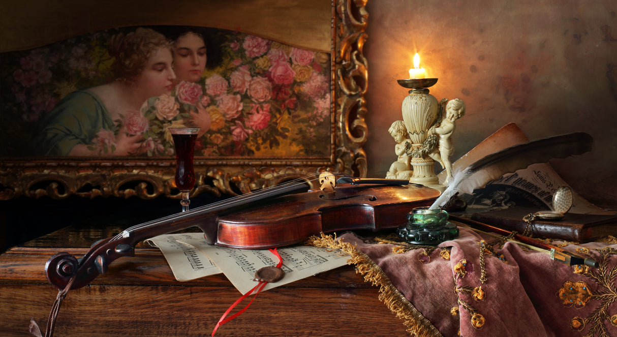 Still life with violin and picture Poster och Canvastavla
