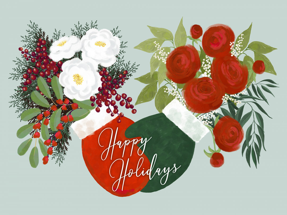 Floral mittens Happy holidays in mint Poster och Canvastavla