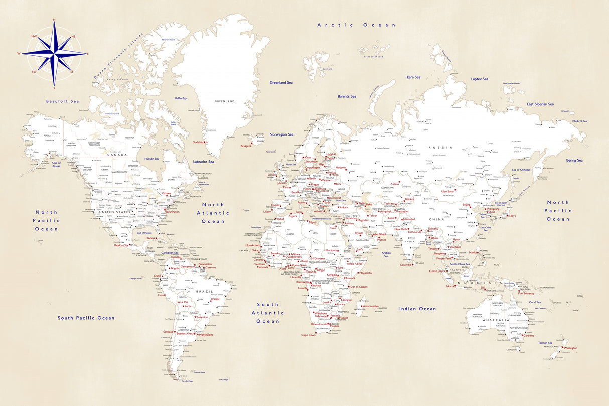 Rustic world map with cities, Deuce Poster och Canvastavla