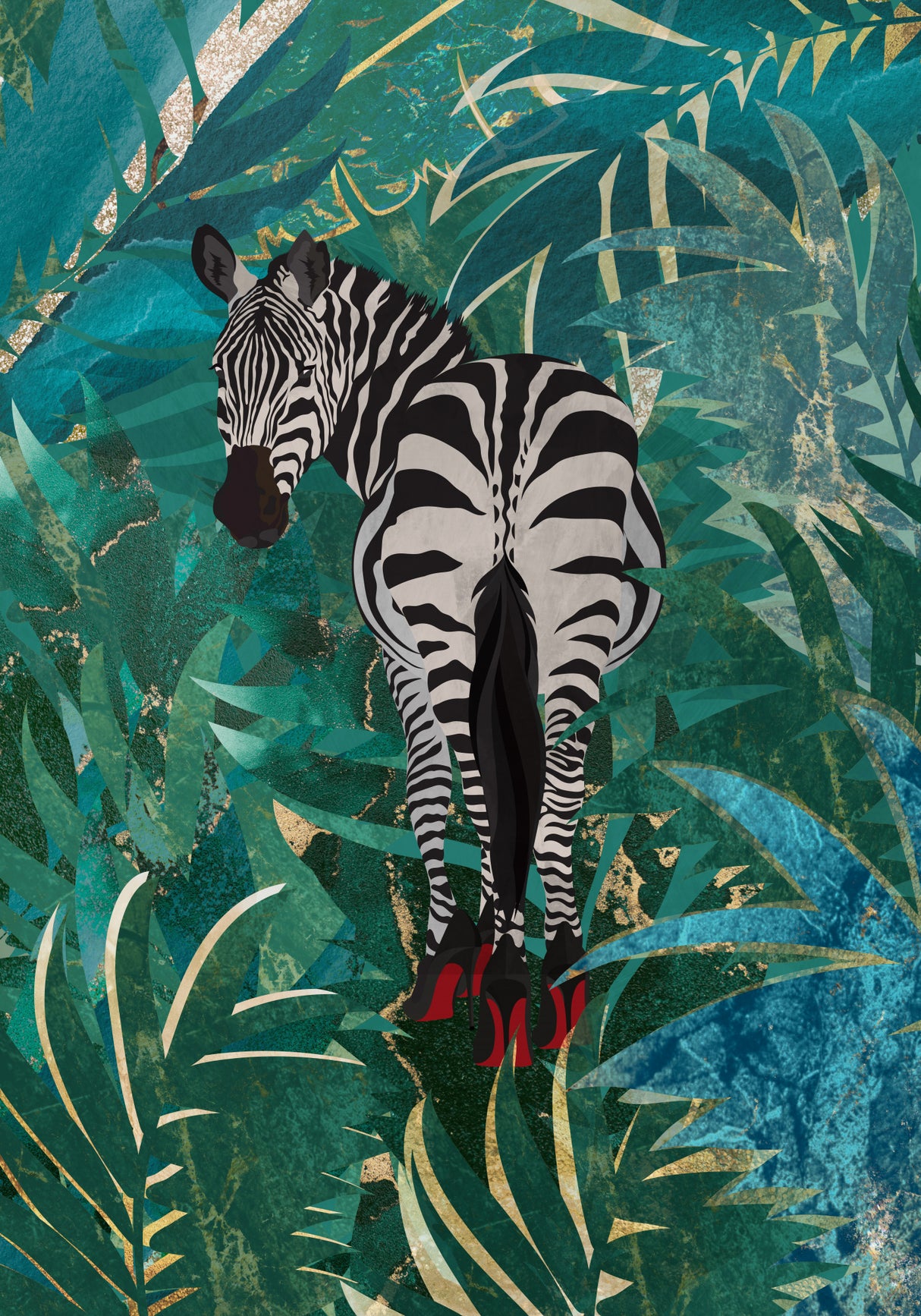Zebra wearing heels in the jungle Poster och Canvastavla