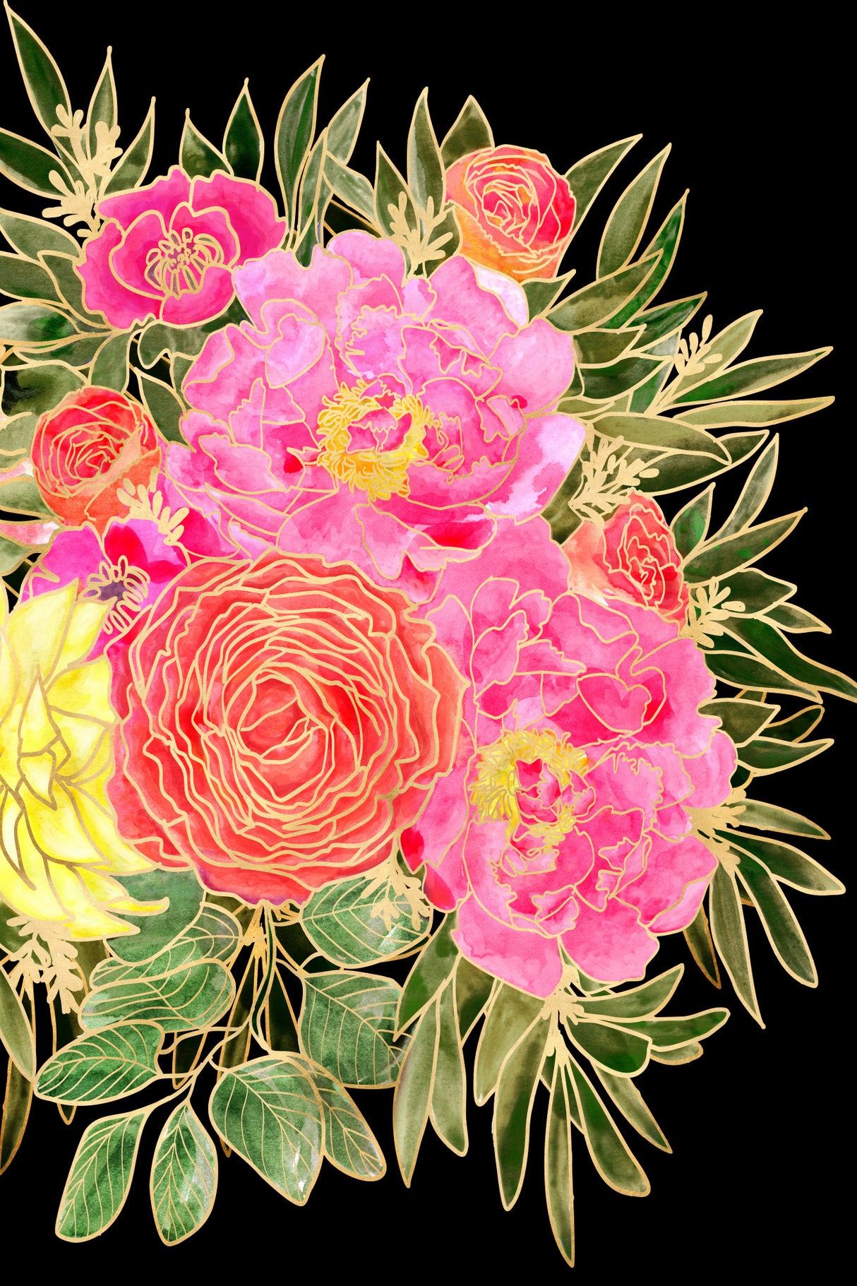 Nanette floral art in bright colors Poster och Canvastavla
