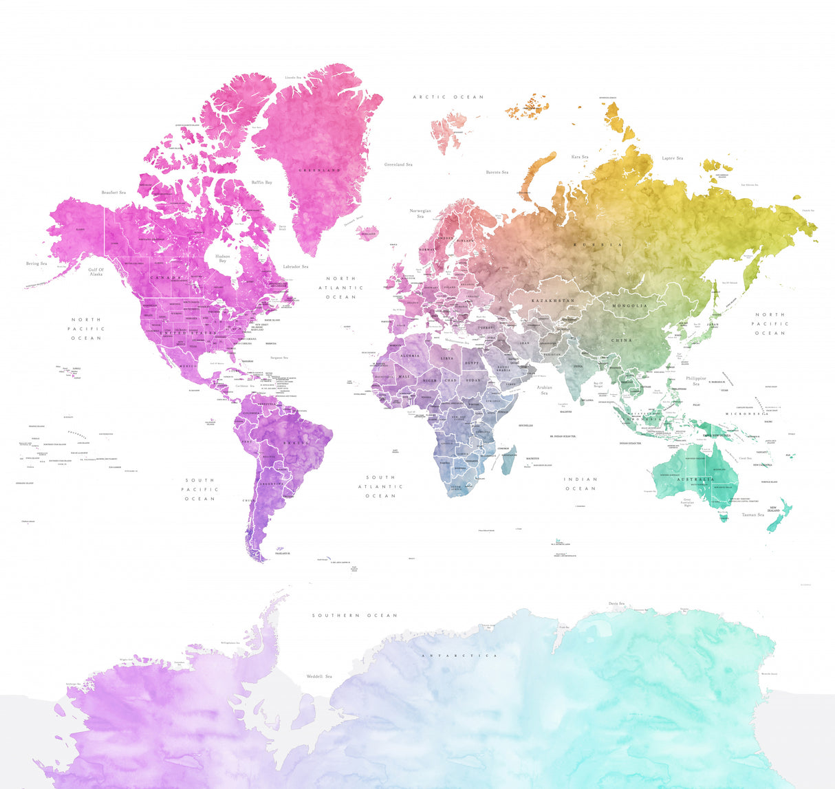 Leo world map with countries Poster och Canvastavla