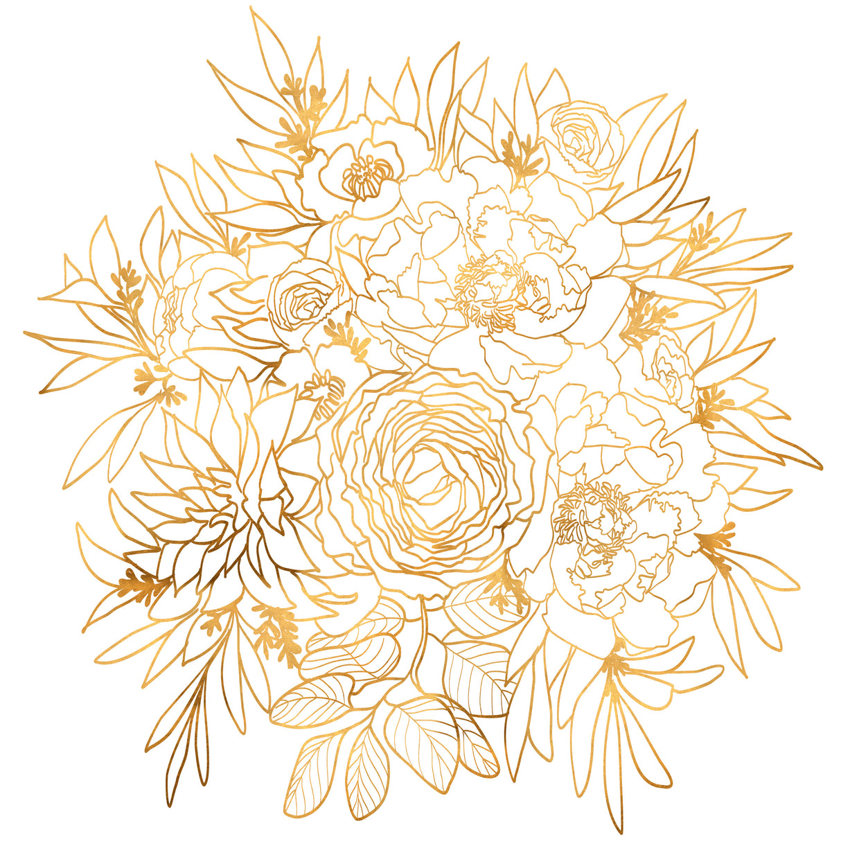 Nanette line art bouquet in gold Poster och Canvastavla