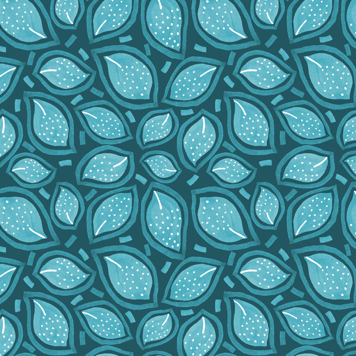 Turquoise On Turquoise Scattered Leaves Polka Dot Poster och Canvastavla