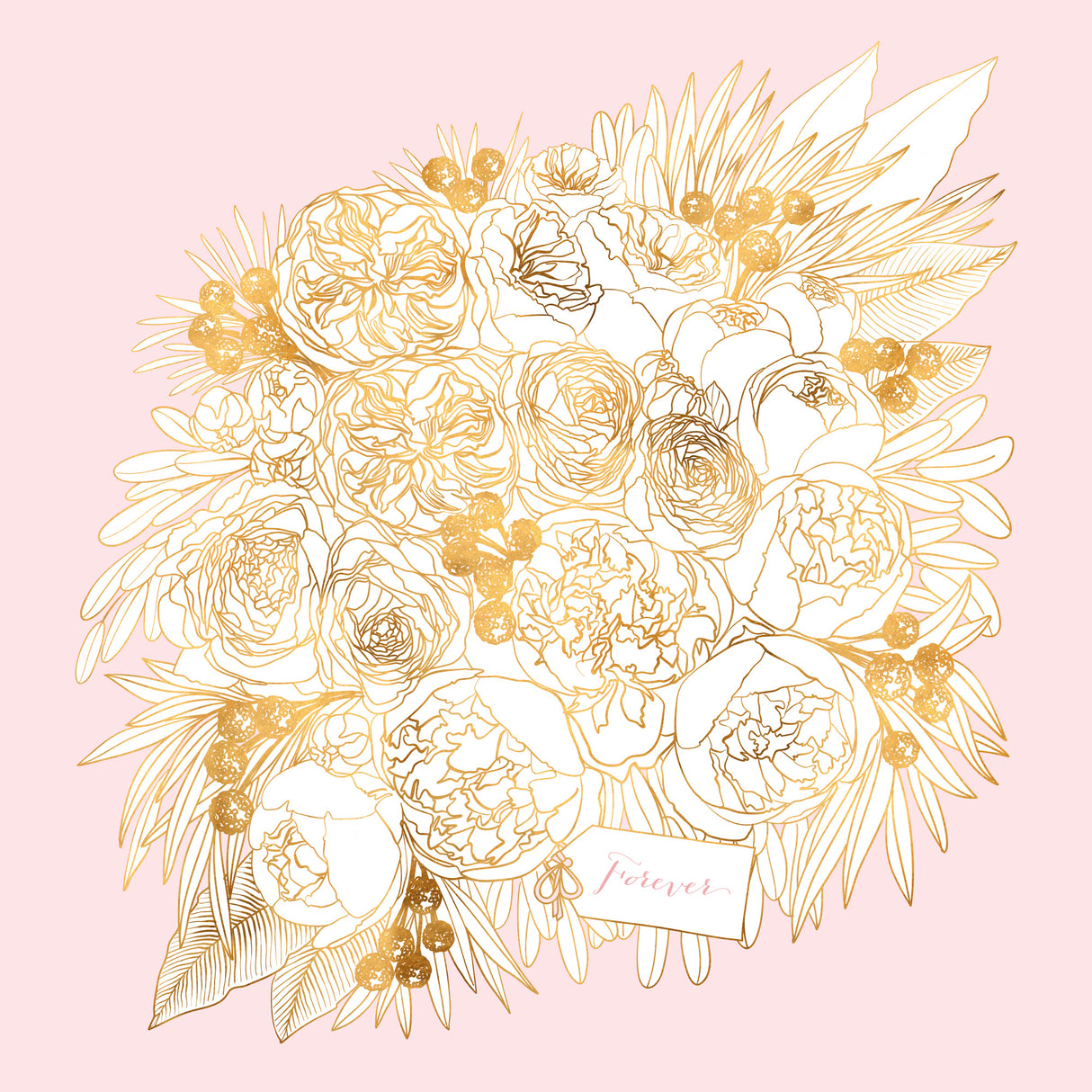 Forever Rekha floral bouquet in gold and pink Poster och Canvastavla