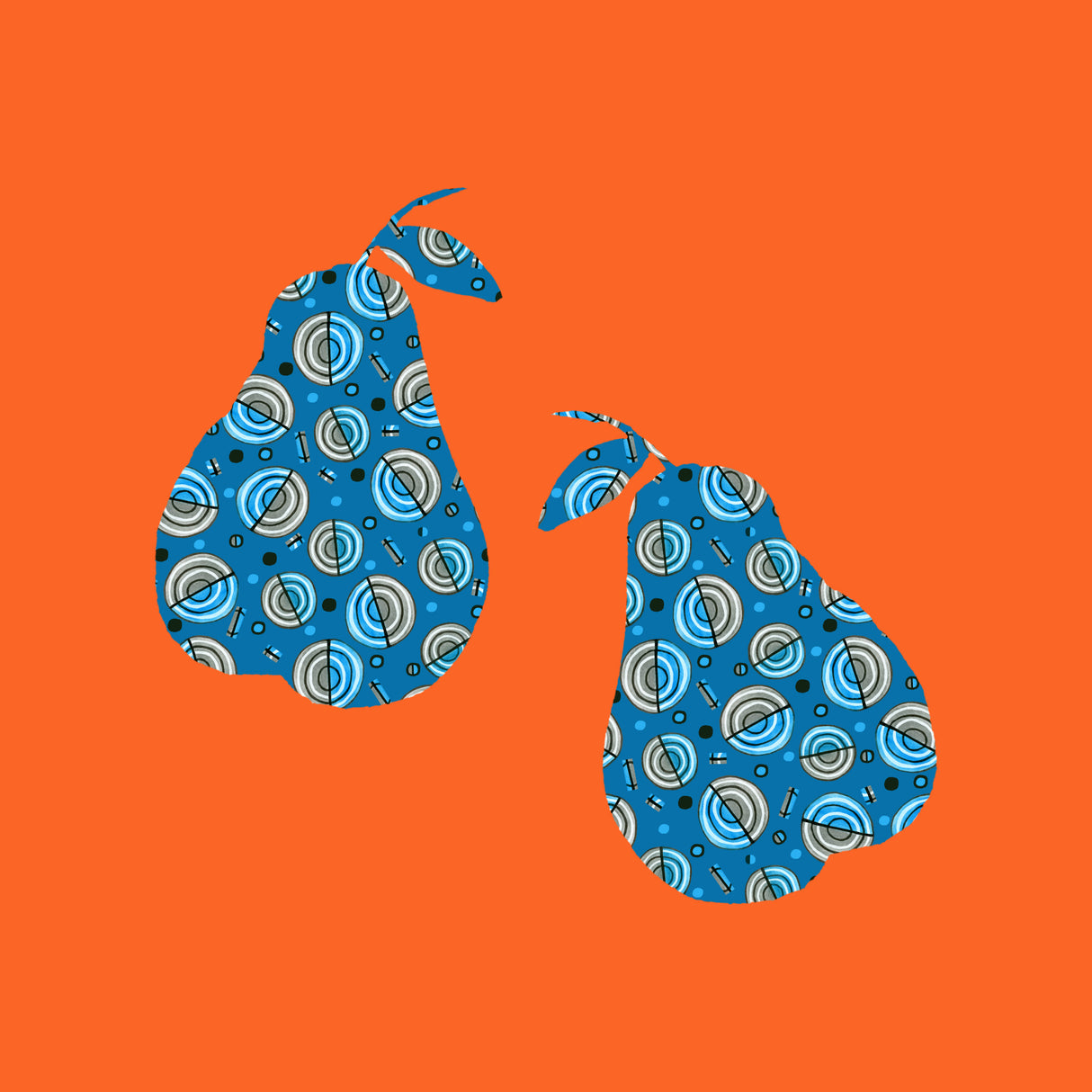 Pears Blue Circles On Orange Pears Poster och Canvastavla