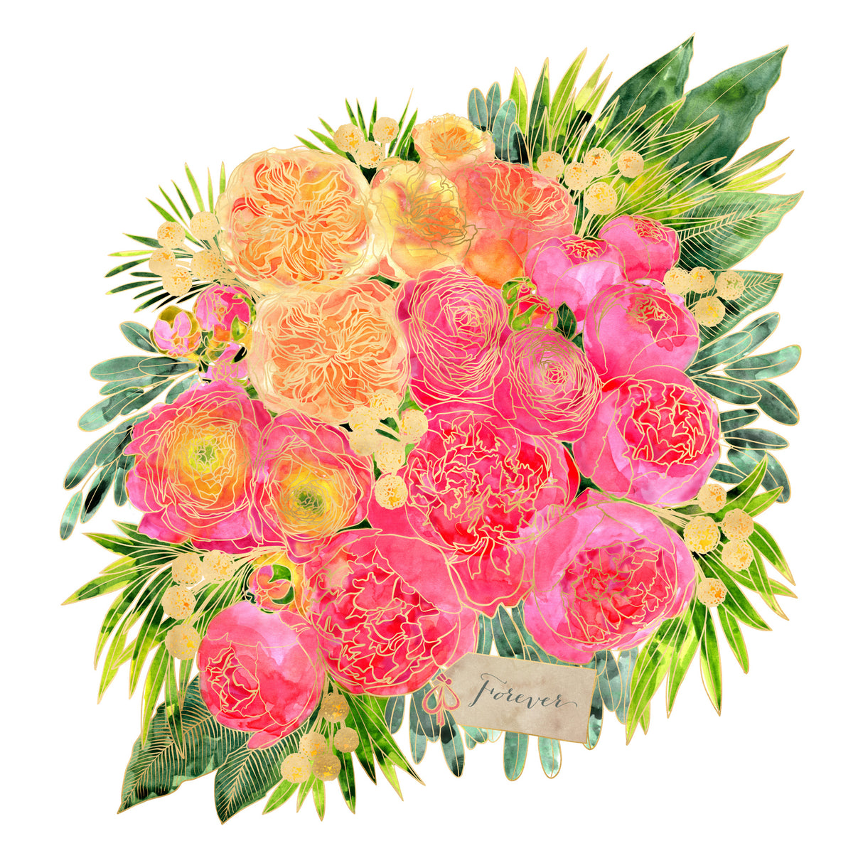 Forever Rekha colorful watercolor bouquet Poster och Canvastavla
