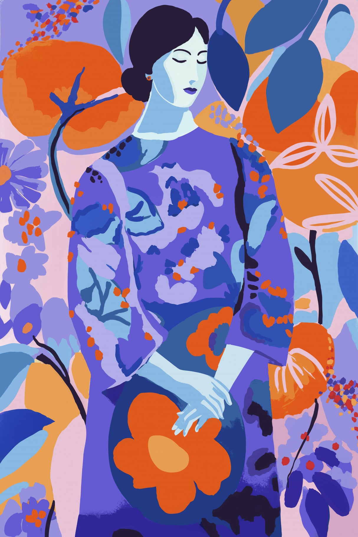 Woman In Flower Garden Poster och Canvastavla