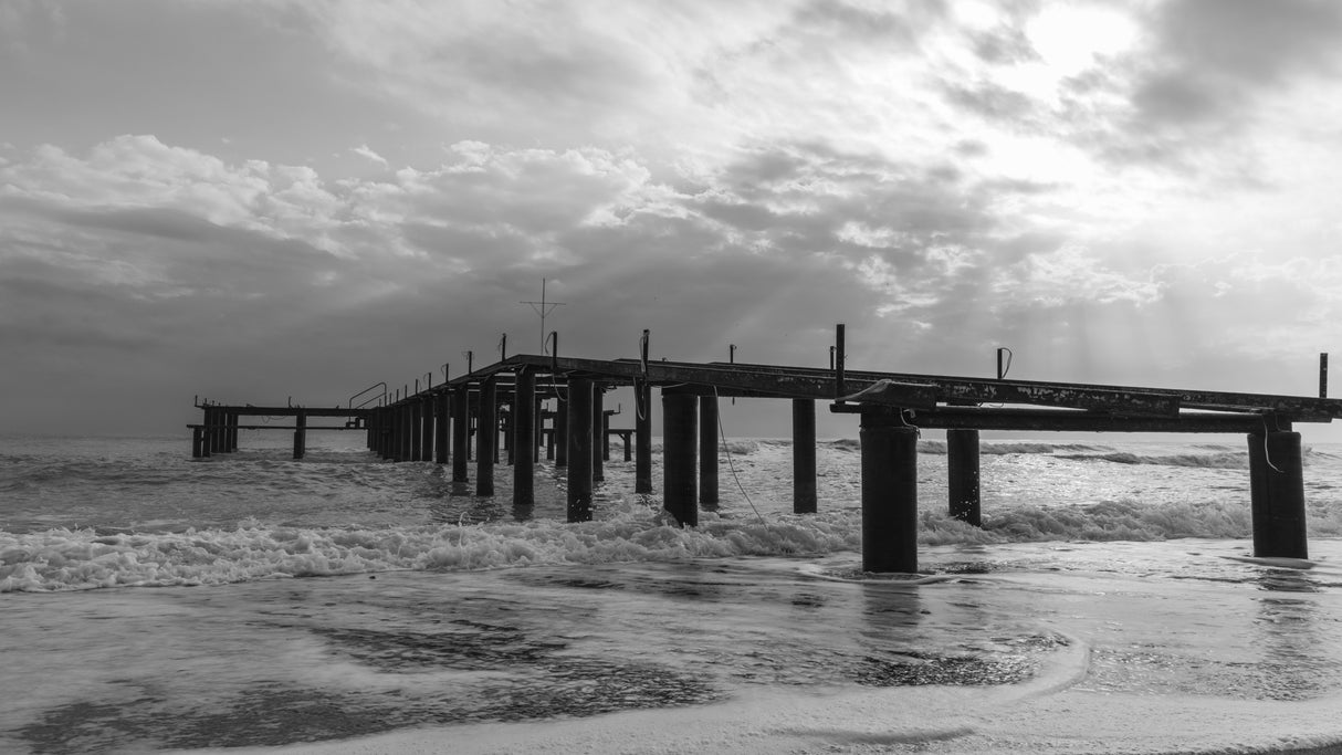 old pier and dramatic landscape Poster och Canvastavla