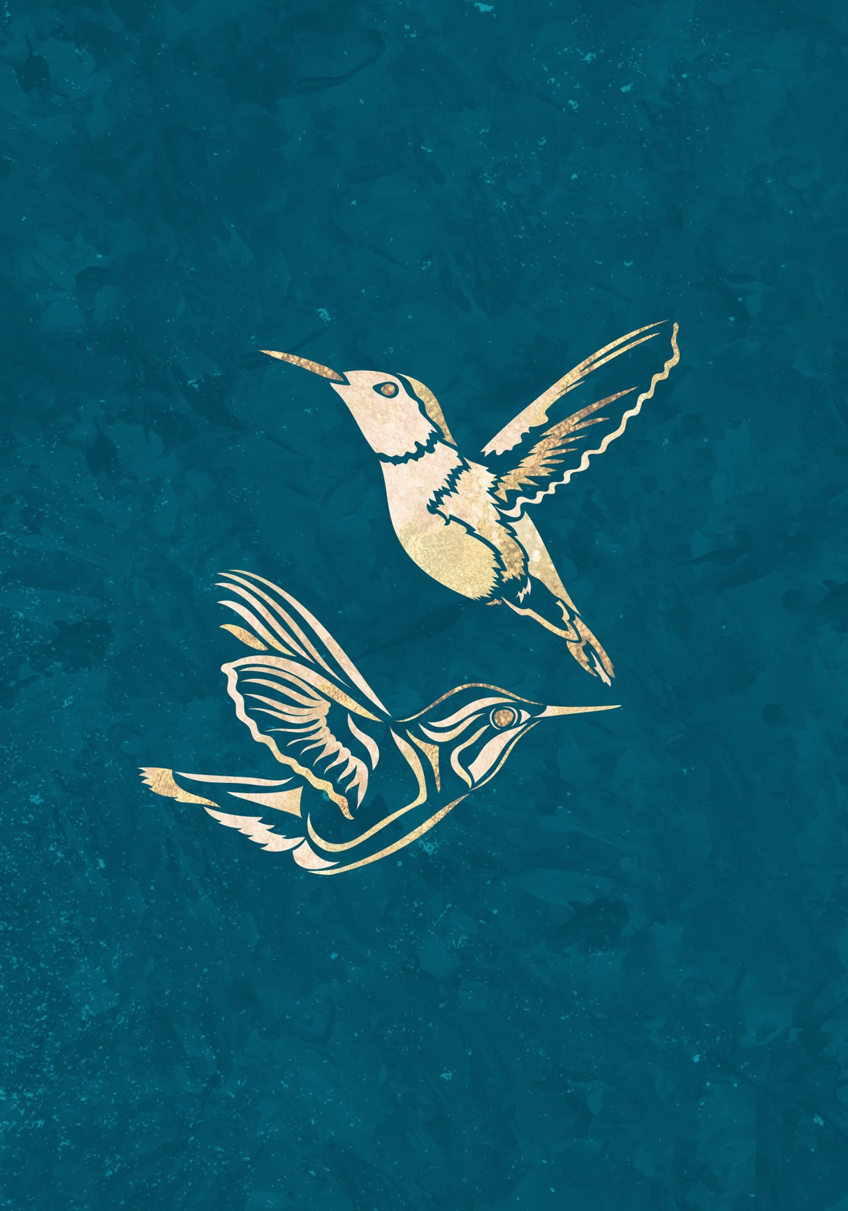Gold Hummingbird Line art Silhouettes 1 Poster och Canvastavla