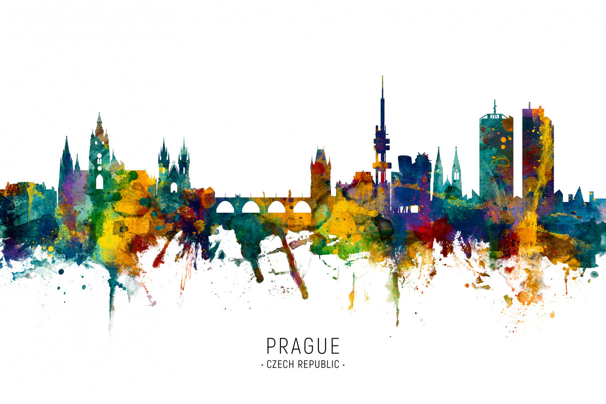 Prague Czech Republic Skyline Poster och Canvastavla