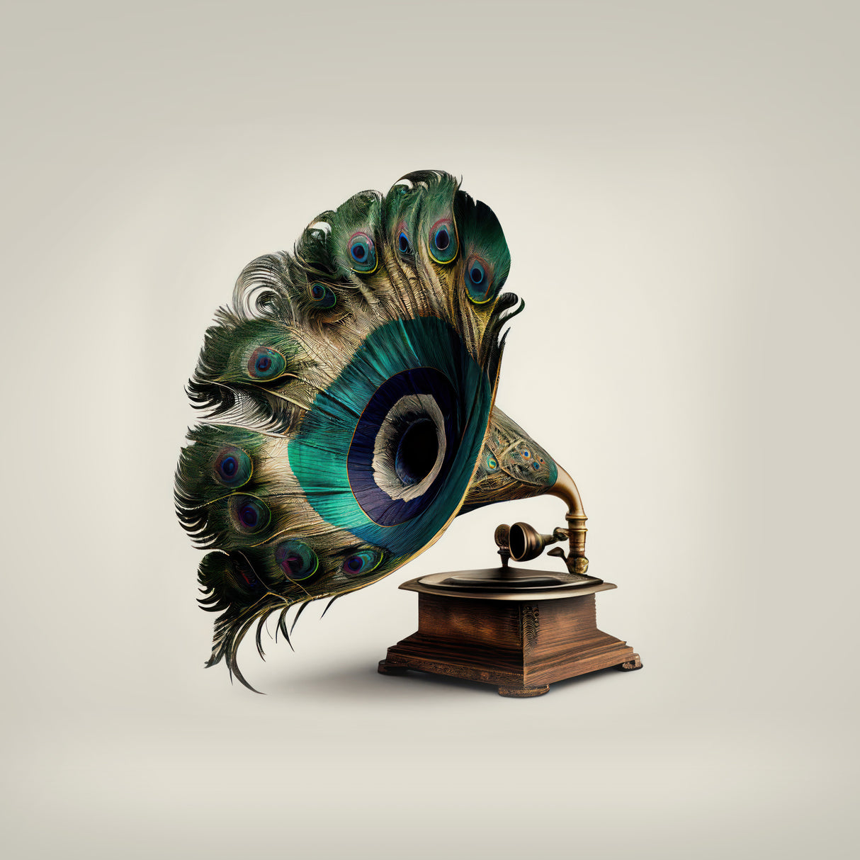Peacock Gramaphone Poster och Canvastavla