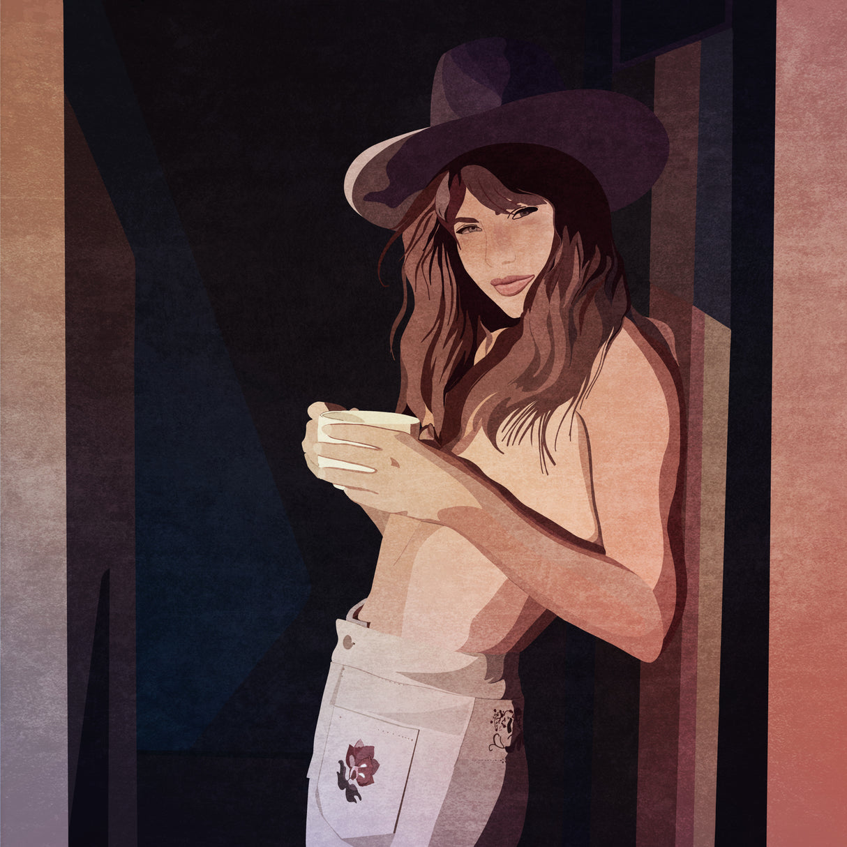 Cowgirl Kapiya Yaslanmis Poster och Canvastavla