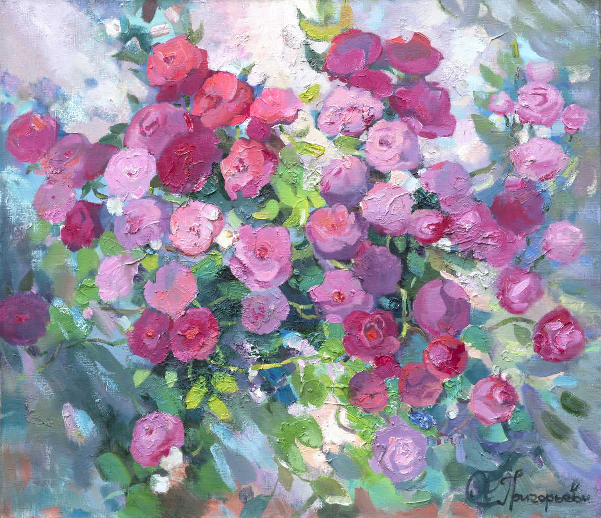 Pink Flowerbed Poster och Canvastavla