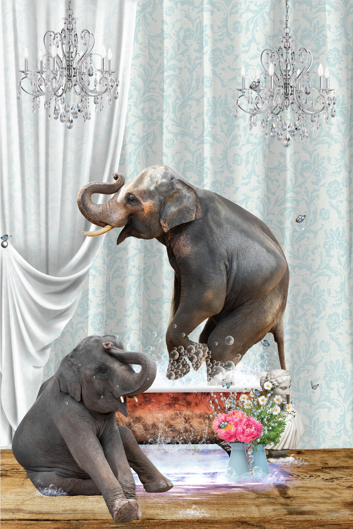 Elephants & Bubbles Poster och Canvastavla