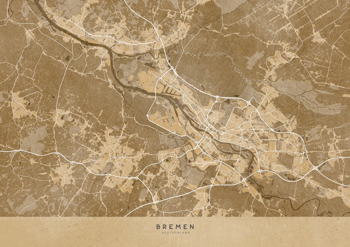 Sepia vintage map of Bremen Germany Poster och Canvastavla
