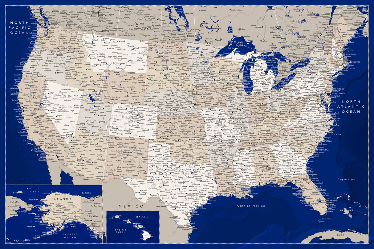 Highly detailed map of the United States, Kameryn Poster och Canvastavla