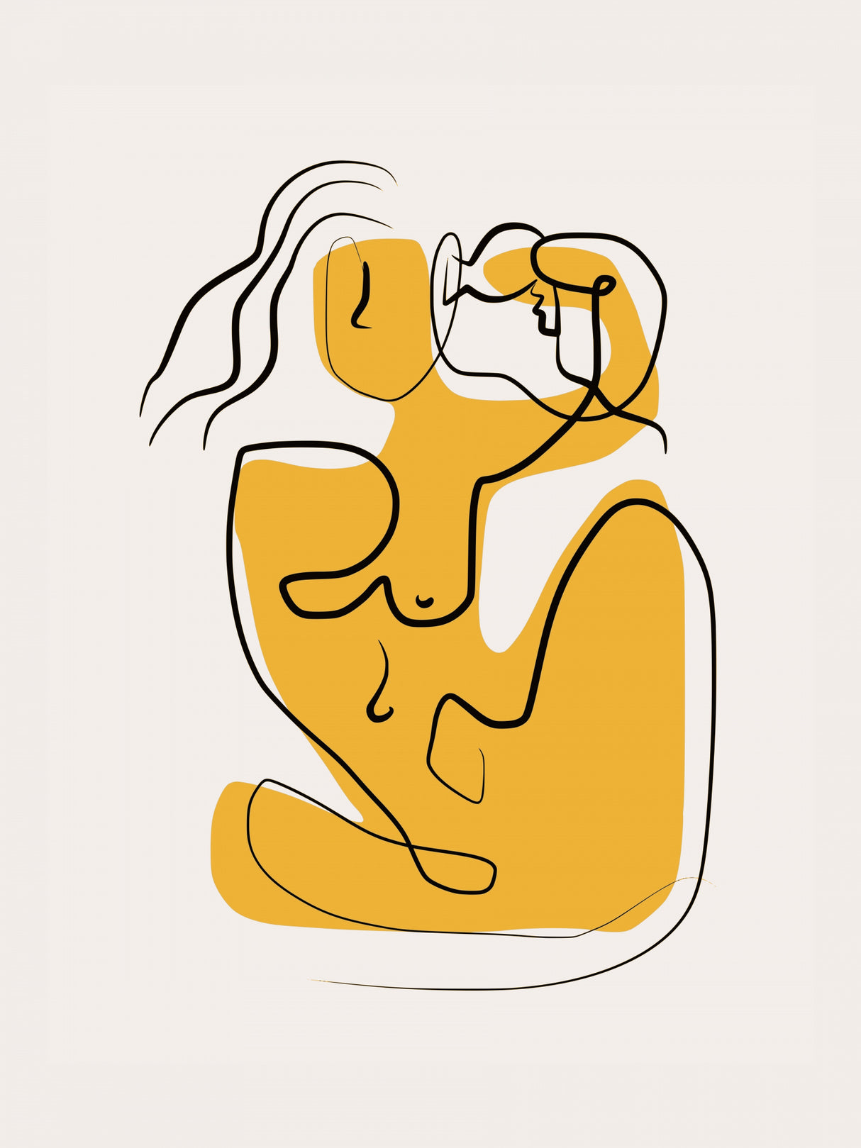 Line Art Nude Blowing Hair Poster och Canvastavla