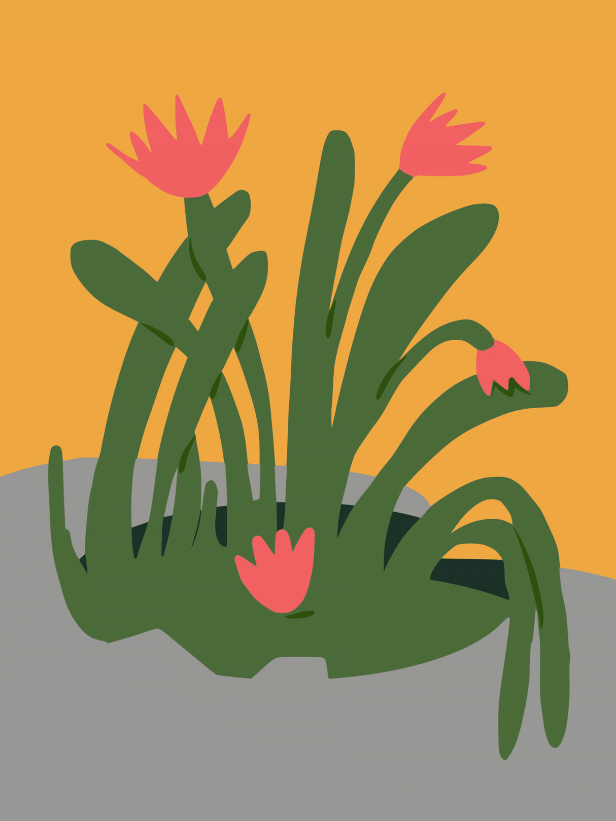 Abstract Sculpture and Pink Flowers Poster och Canvastavla