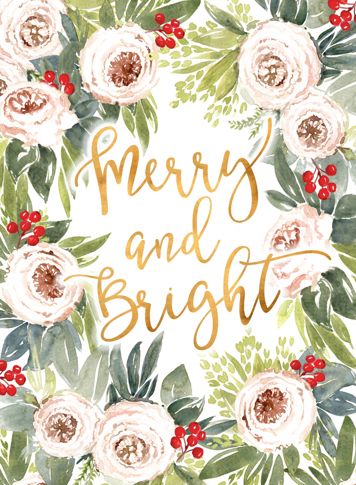 Merry and bright holiday roses and berries Poster och Canvastavla