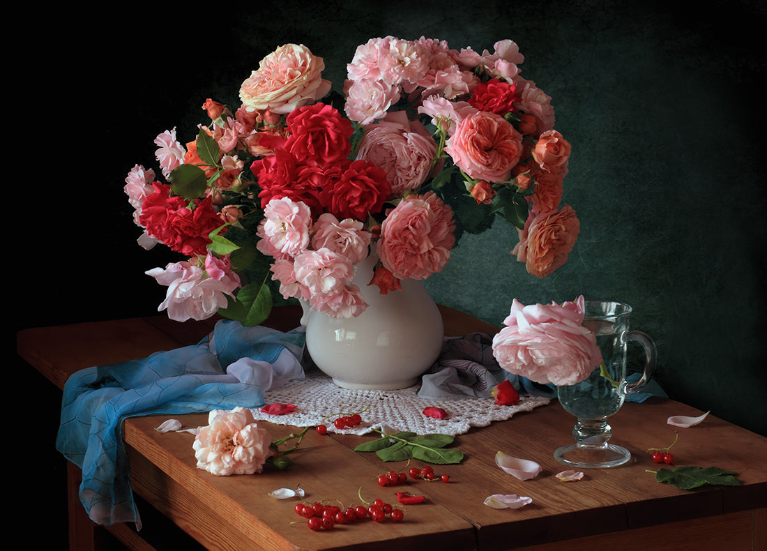 With a bouquet of roses and berries Poster och Canvastavla