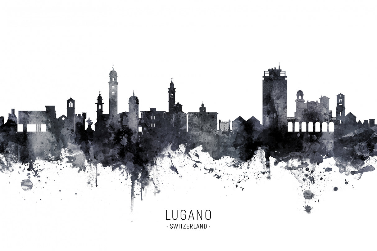 Lugano Switzerland Skyline Poster och Canvastavla