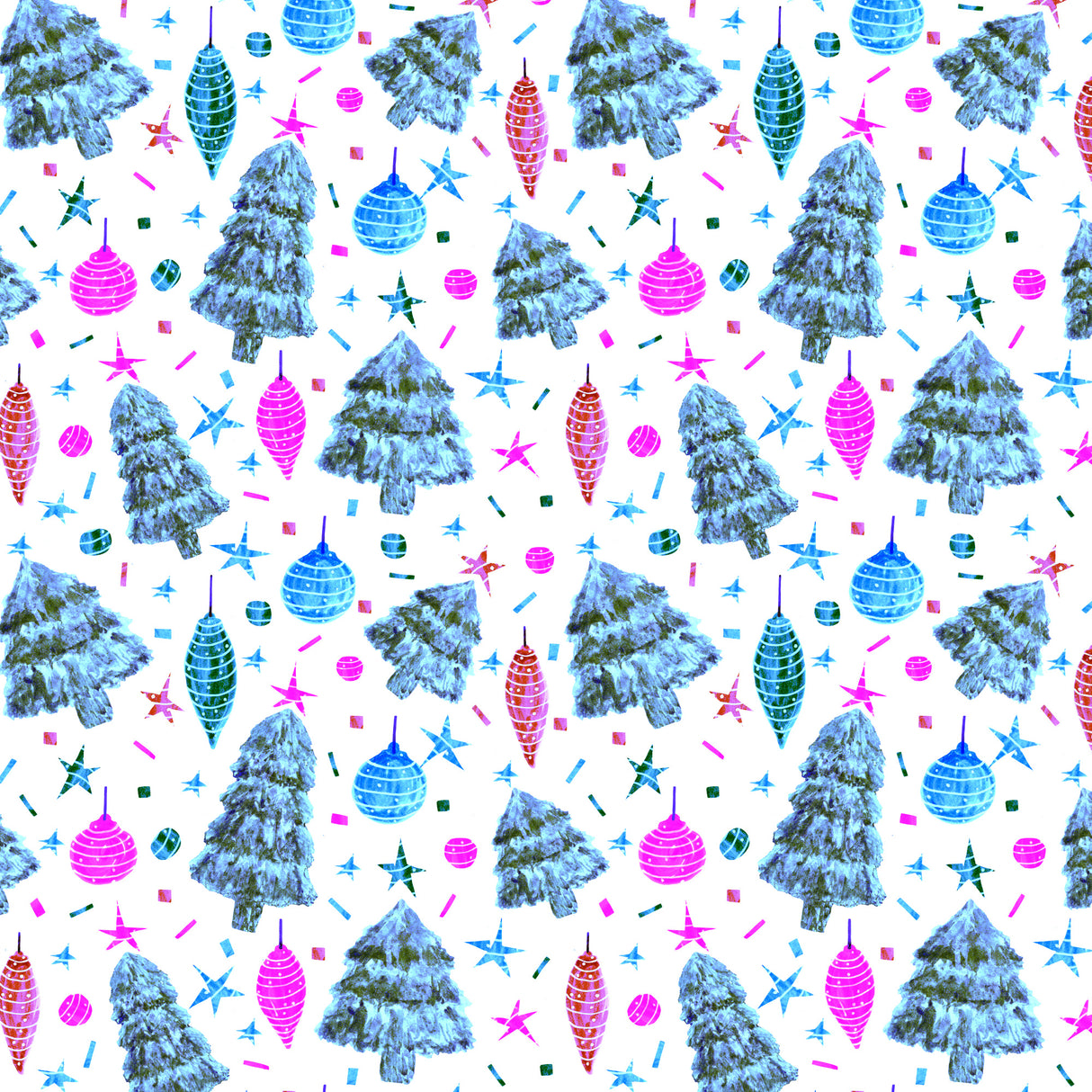 Lavender and Ice Blue Christmas Trees and Bulbs Poster och Canvastavla