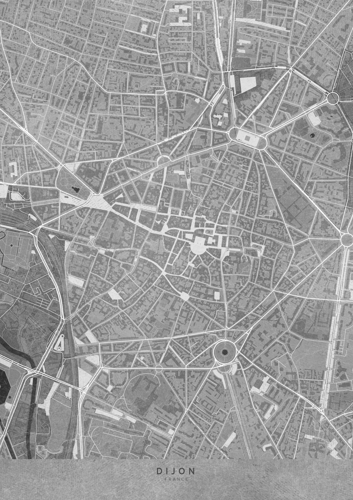 Gray vintage map of Dijon downtown France Poster och Canvastavla