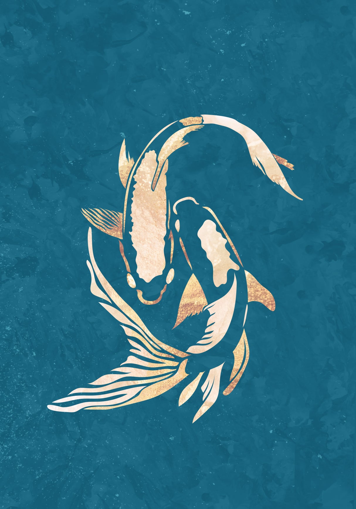 Gold Blue Koi Fish Poster och Canvastavla