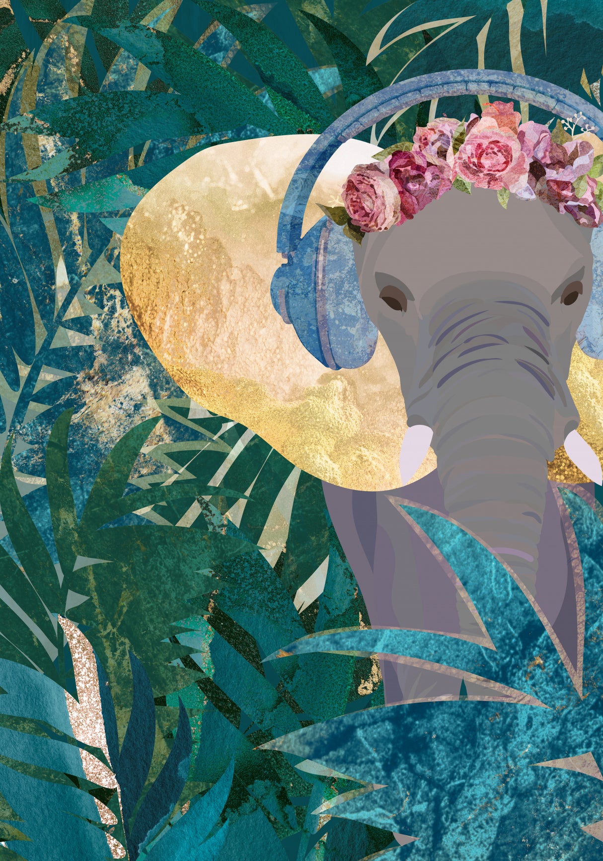 Elephant listening to music Poster och Canvastavla