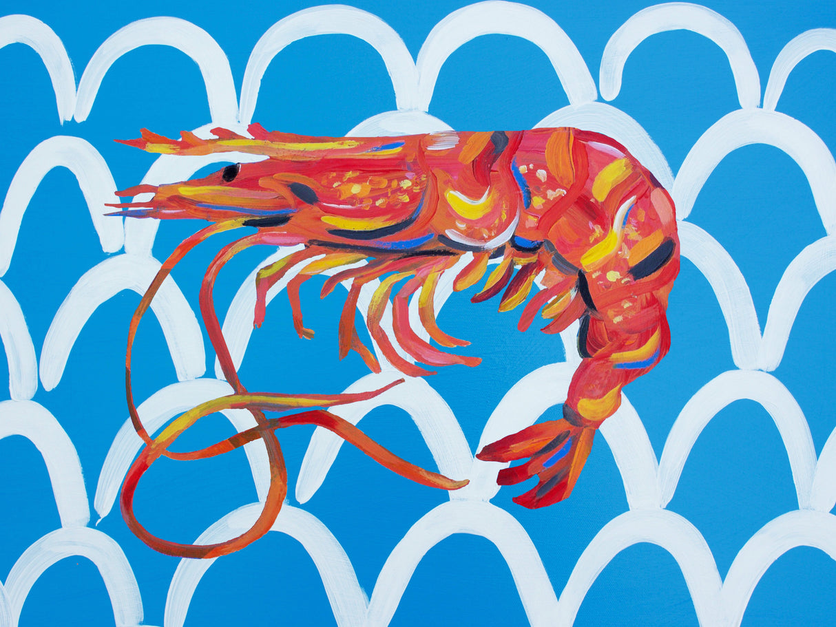 Prawn On Blue Wavey Poster och Canvastavla