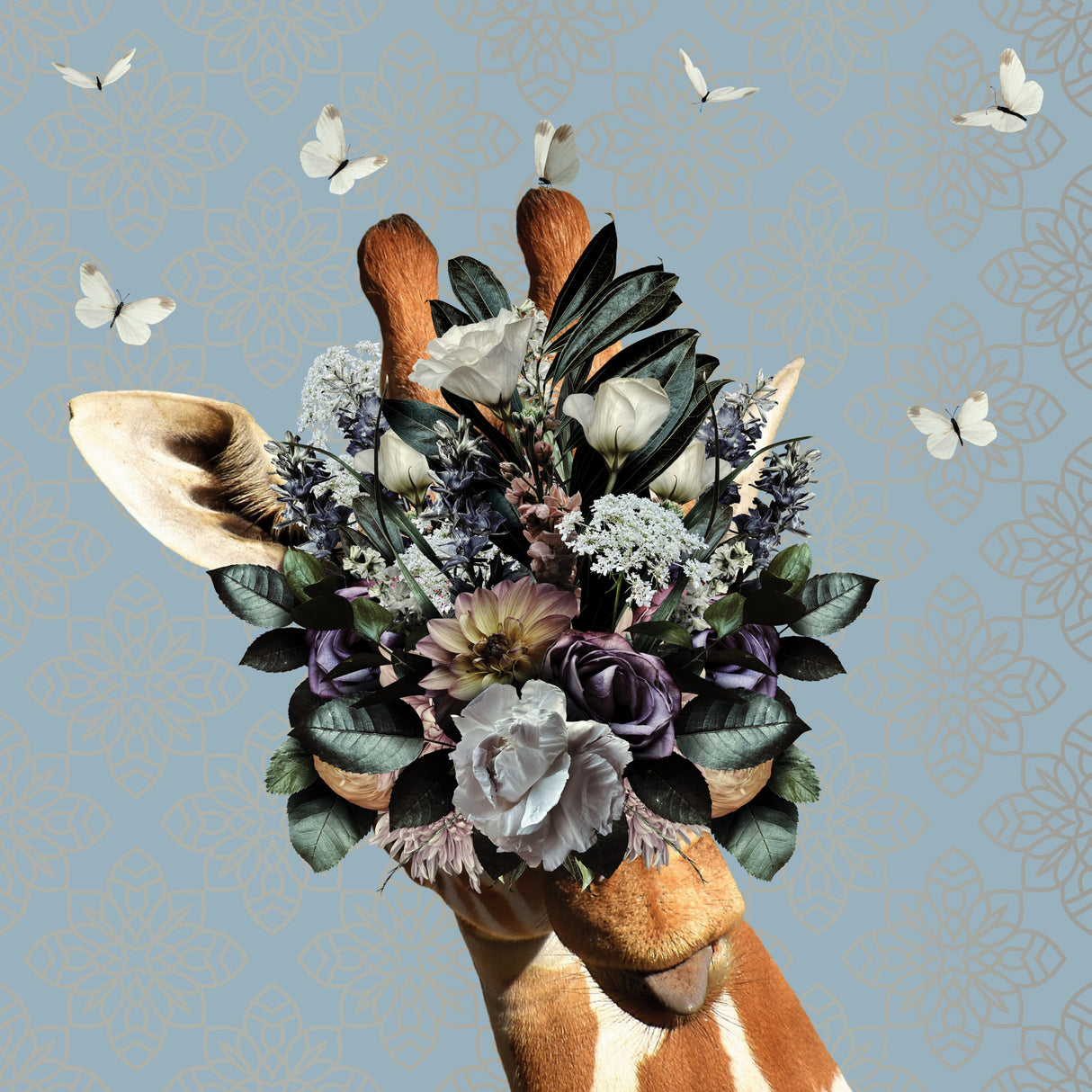 Spring Flower Bonnet On Giraffe Poster och Canvastavla