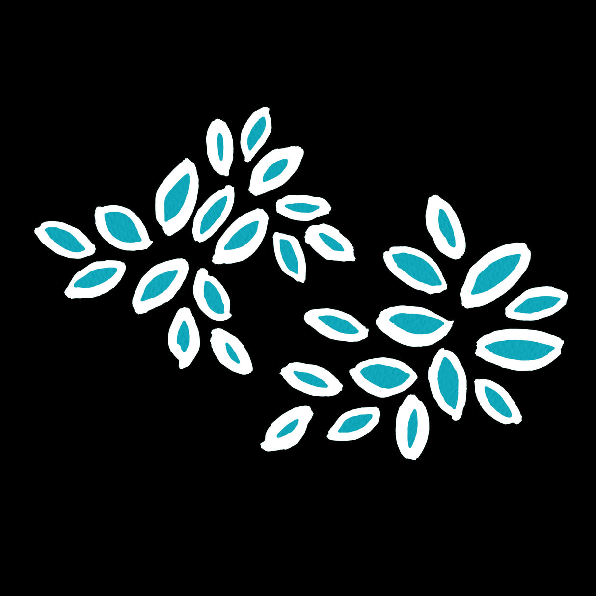 White Turquoise On Black Petals Oval Fy! Copy Poster och Canvastavla