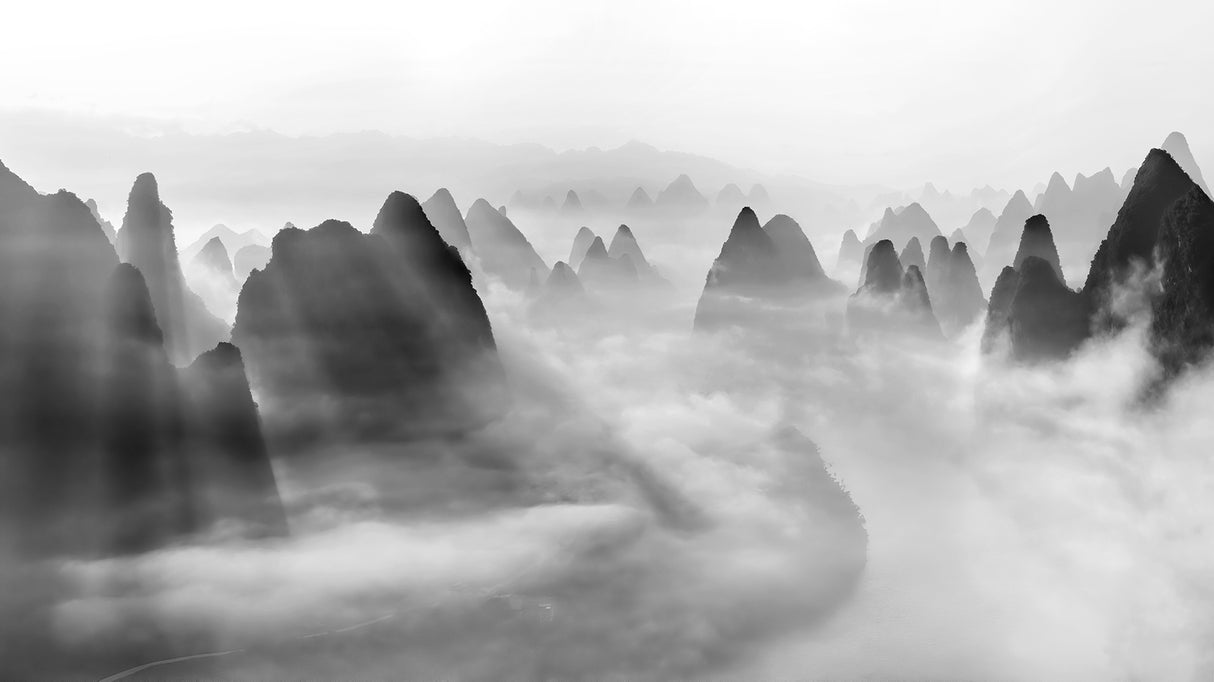 Yangshuo morning fog Poster och Canvastavla