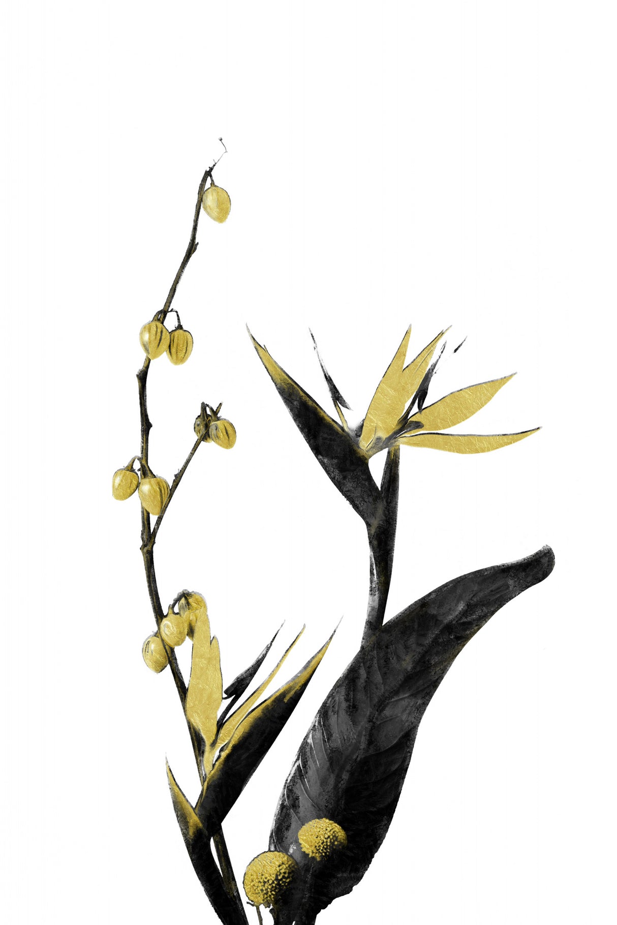 Flower Minimal Black and Gold 02 Poster och Canvastavla