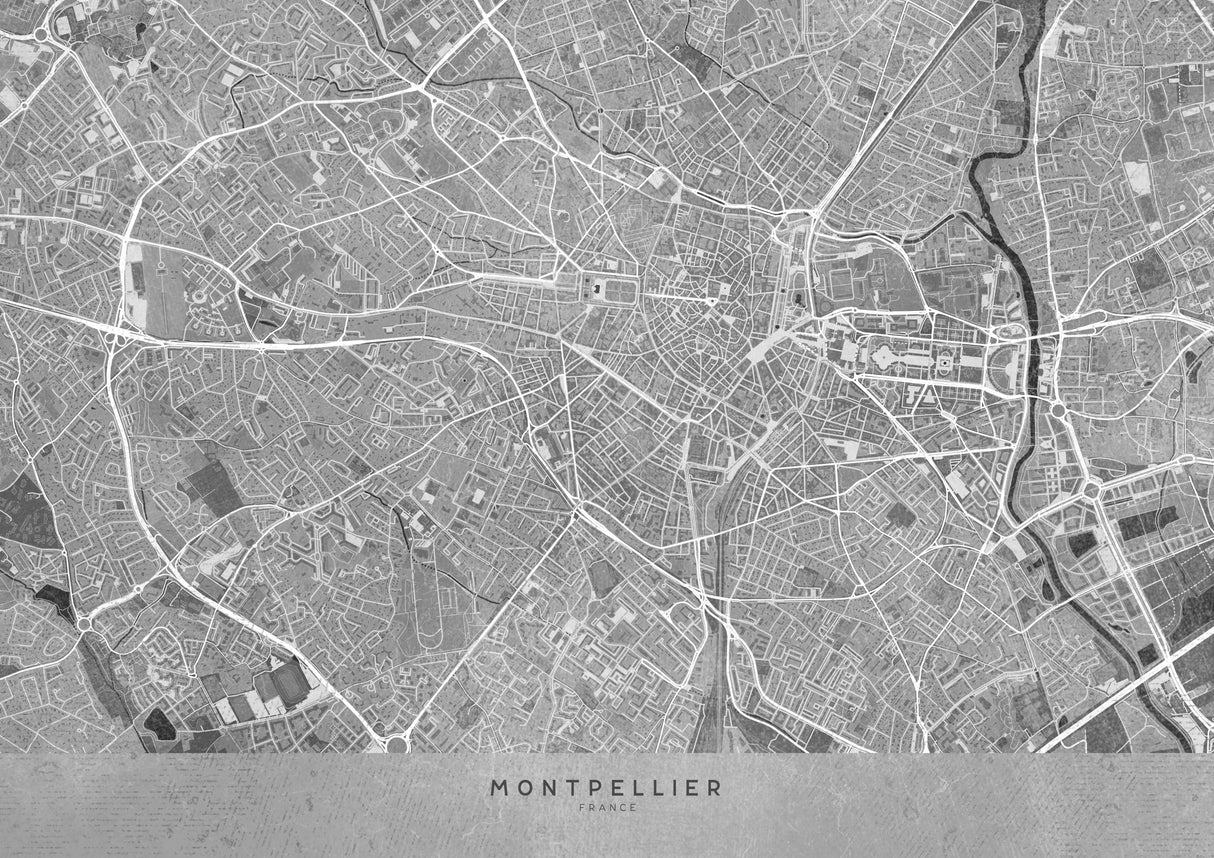 Gray vintage map of Montpellier France Poster och Canvastavla