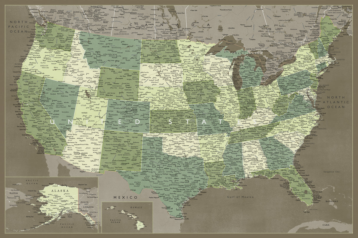 Highly detailed map of the United States, Camo Poster och Canvastavla