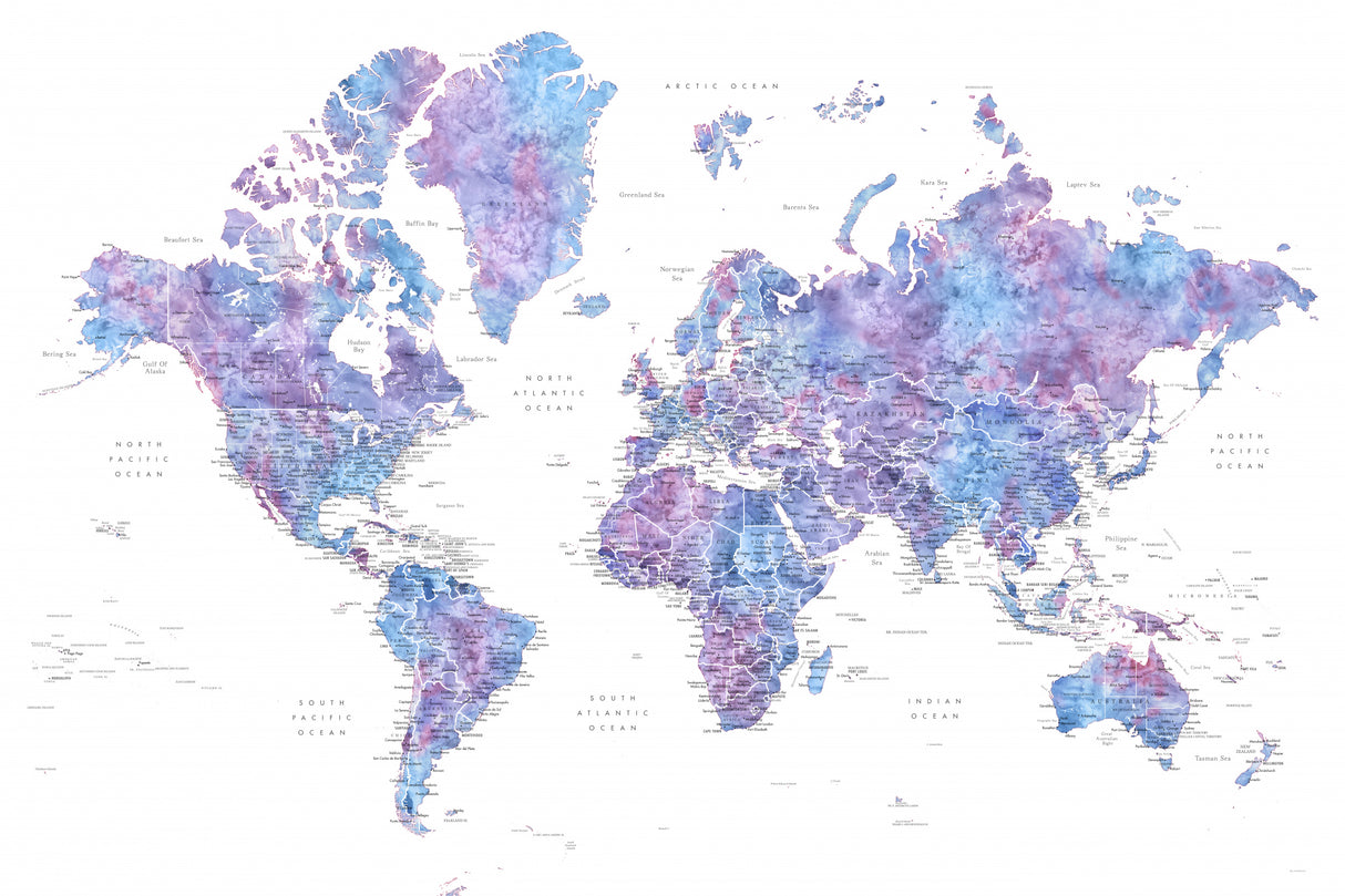 Detailed world map with cities, Raul Poster och Canvastavla