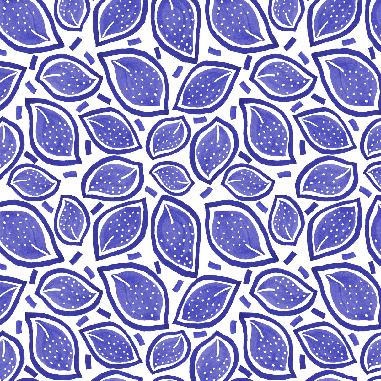 Navy Blue Scattered Leaves Polka Dot Poster och Canvastavla