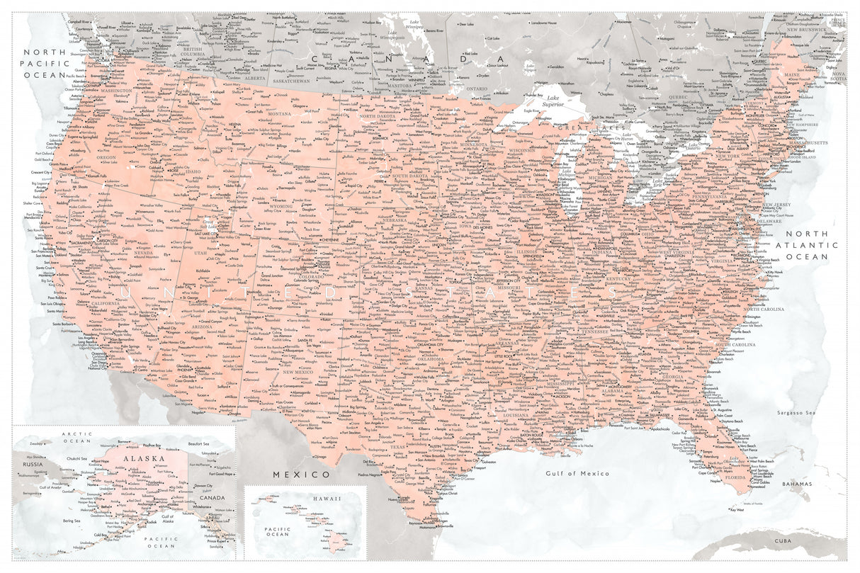 Highly detailed map of the United States, Lynette Poster och Canvastavla
