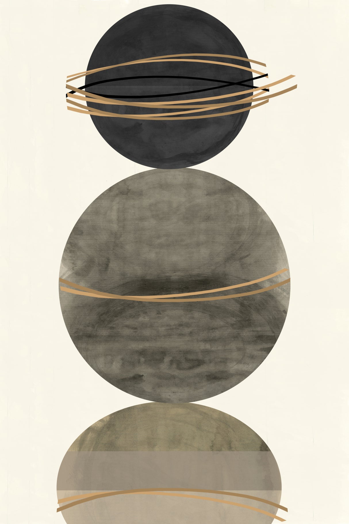 3 Grey and Gold Spheres 2 Poster och Canvastavla