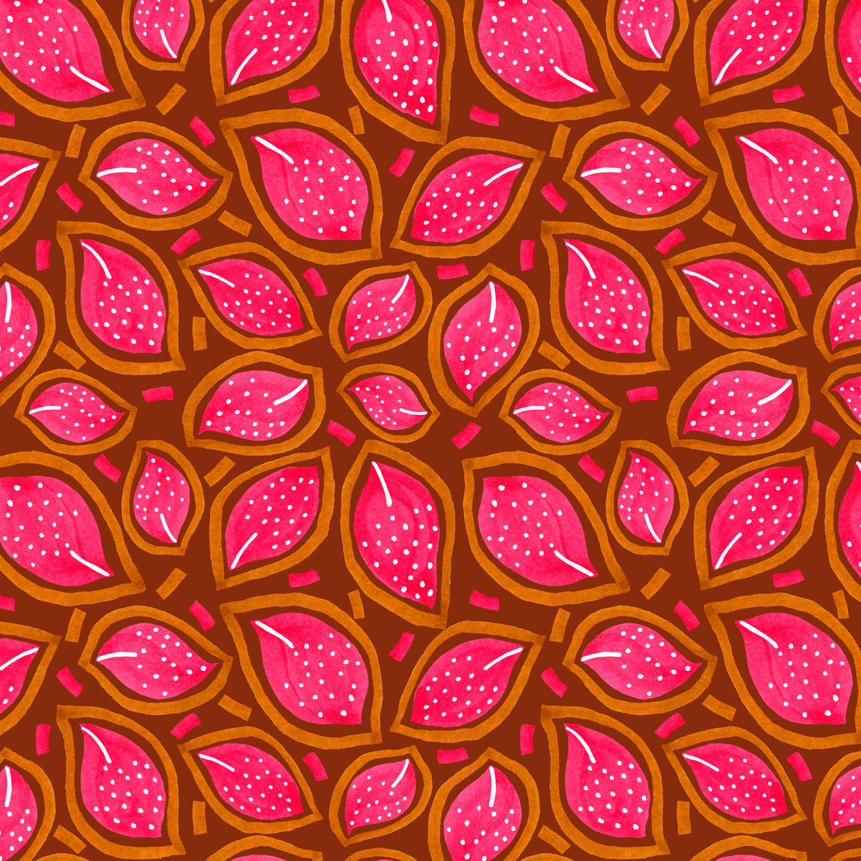 Coral On Wine Scattered Floral Leaves Polka Dot Poster och Canvastavla