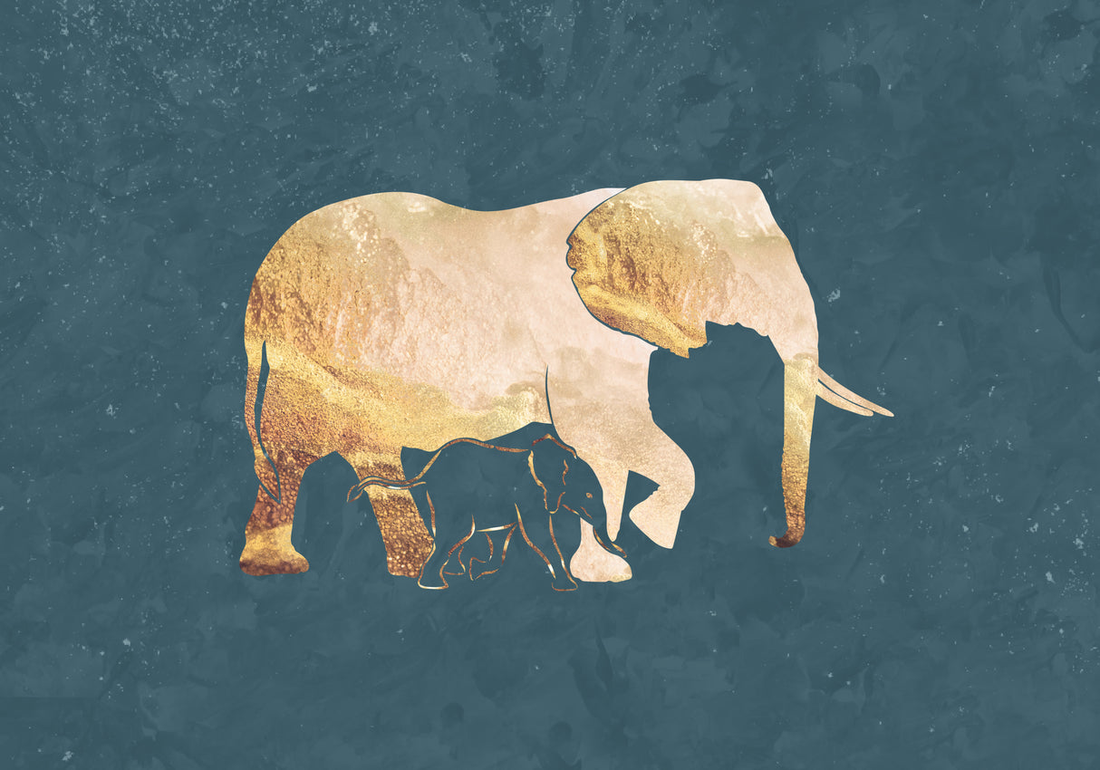 Gold Elephant Line art Silhouettes 2 Poster och Canvastavla