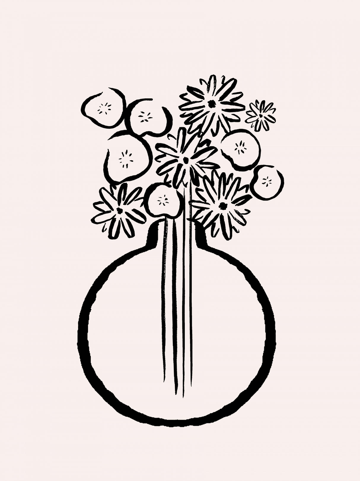 Monochrome Flowers In Vase Poster och Canvastavla